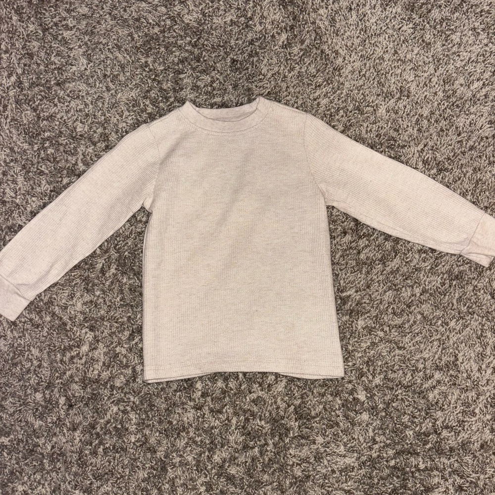 Cream Long Sleeve Tee with Ribbed Neckline
